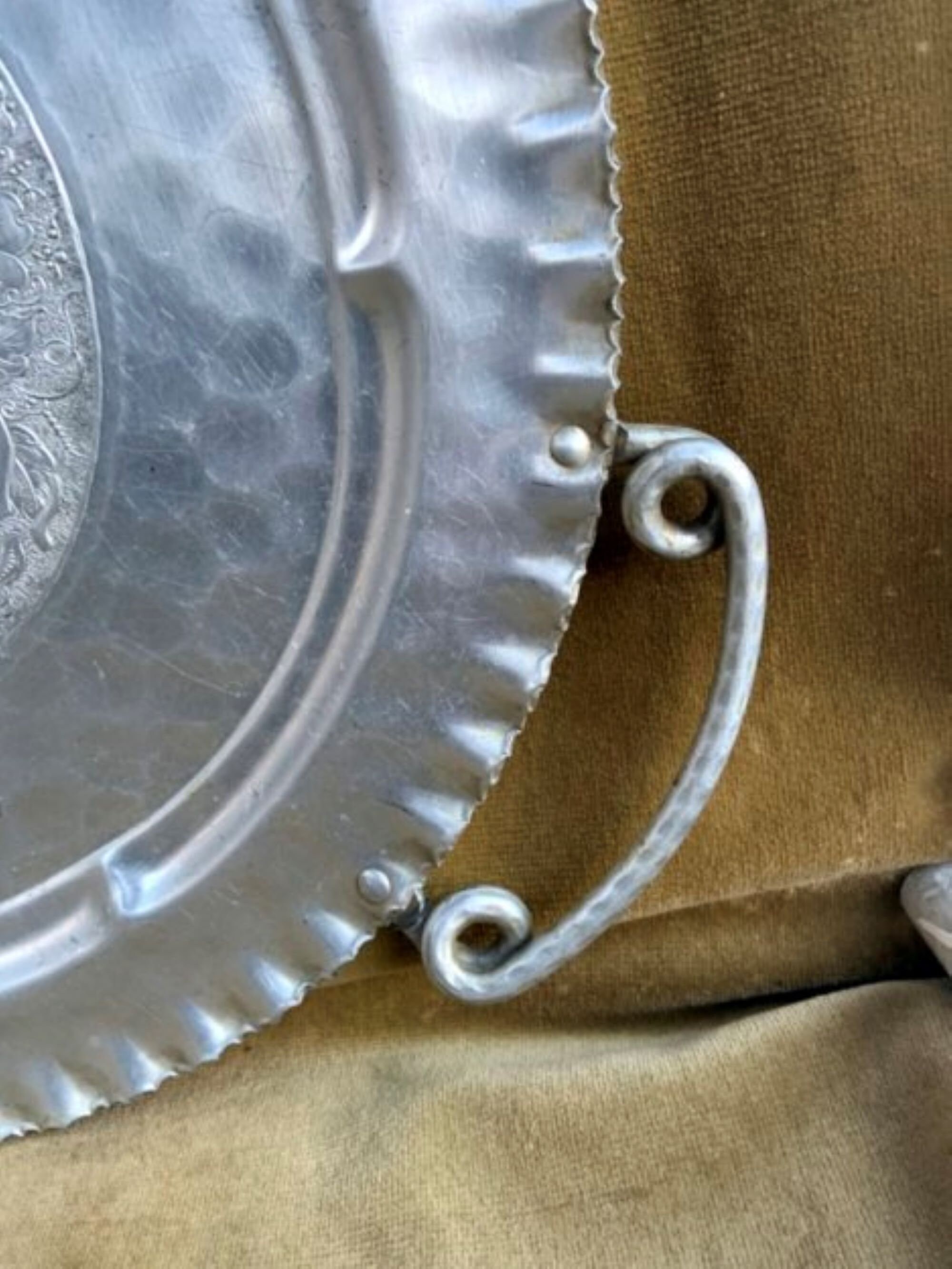 Vintage Round Hammered Aluminum Tray with Handles Etsy