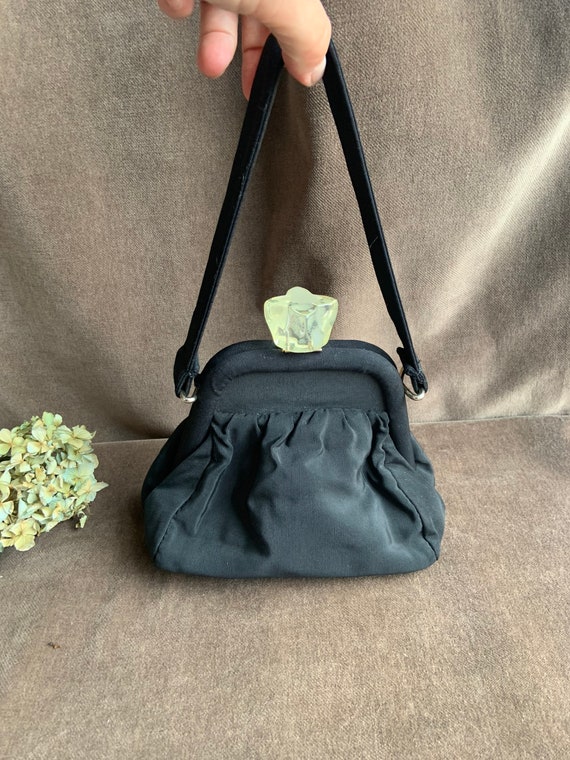 Vintage Small Black Handbag with Large Lucite Clo… - image 8