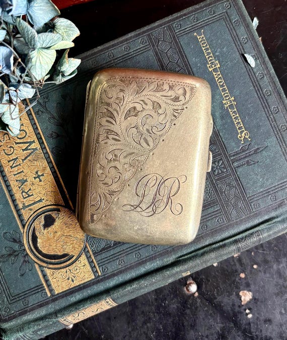 Silver Plated Engraved Rectangular Cigarette Case… - image 1