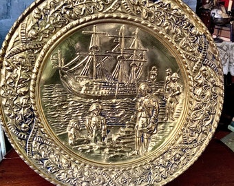 Vintage Embossed Brass 14” Wall Medallion Made in England