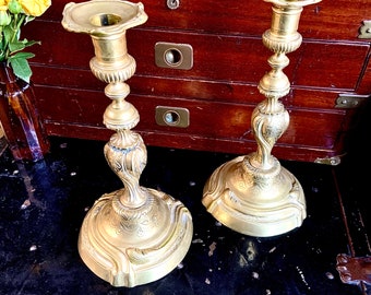 Set of 2 Vintage Elaborate Brass Candlestick Holders