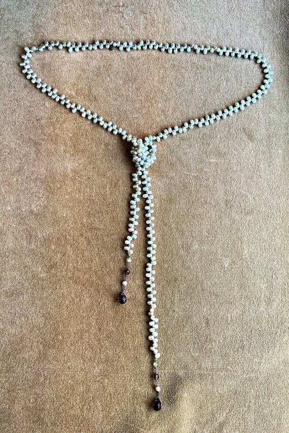 Vintage Light Green Pearl Tie Necklace, Crystal Accent, 48  display picture 1