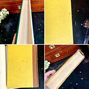 Puede incluir: Un libro antiguo de tapa dura con una cubierta amarilla y un lomo verde. El libro tiene un borde marr&oacute;n y est&aacute; en buen estado.