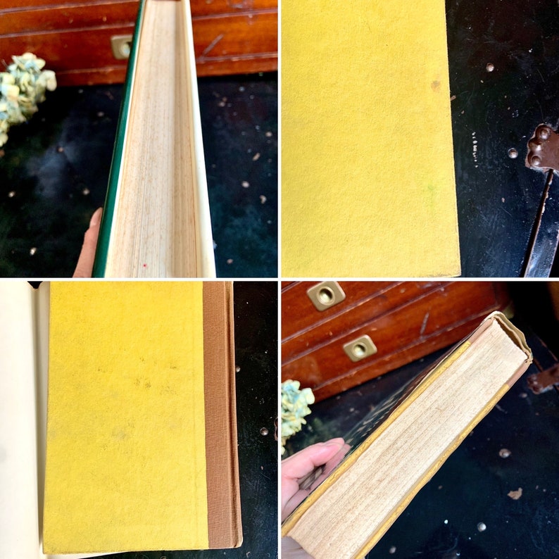Puede incluir: Un libro antiguo de tapa dura con una cubierta amarilla y un lomo verde. El libro tiene un borde marr&oacute;n y est&aacute; en buen estado.