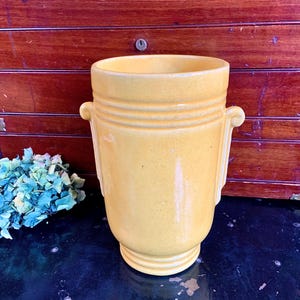 Vintage Tall Yellow Pottery Vase