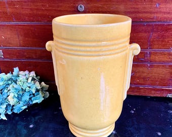 Vintage Tall Yellow Pottery Vase