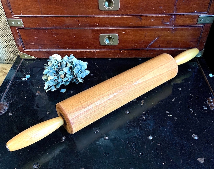 Vintage Wood Rolling Pin With Metal Rod in Handles Rolling Pin 16 Inch