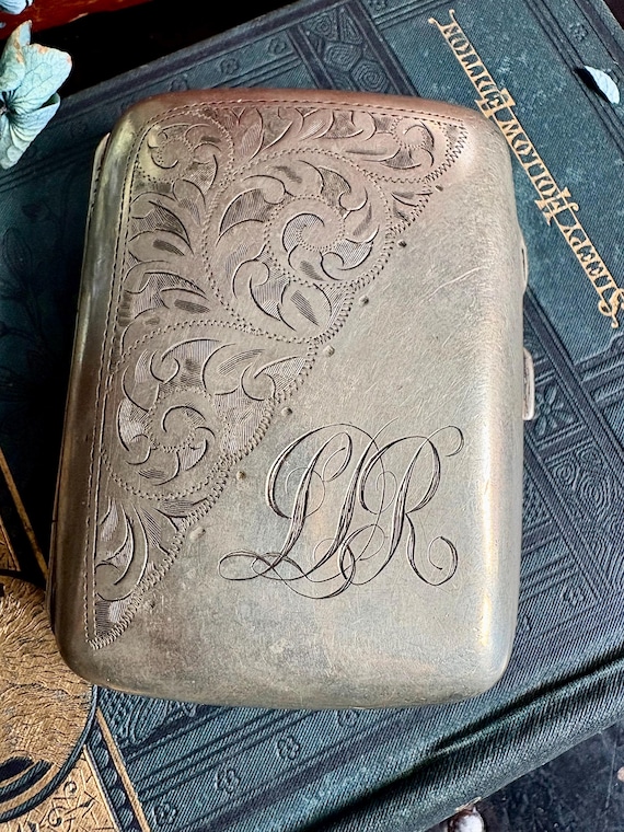 Silver Plated Engraved Rectangular Cigarette Case… - image 8