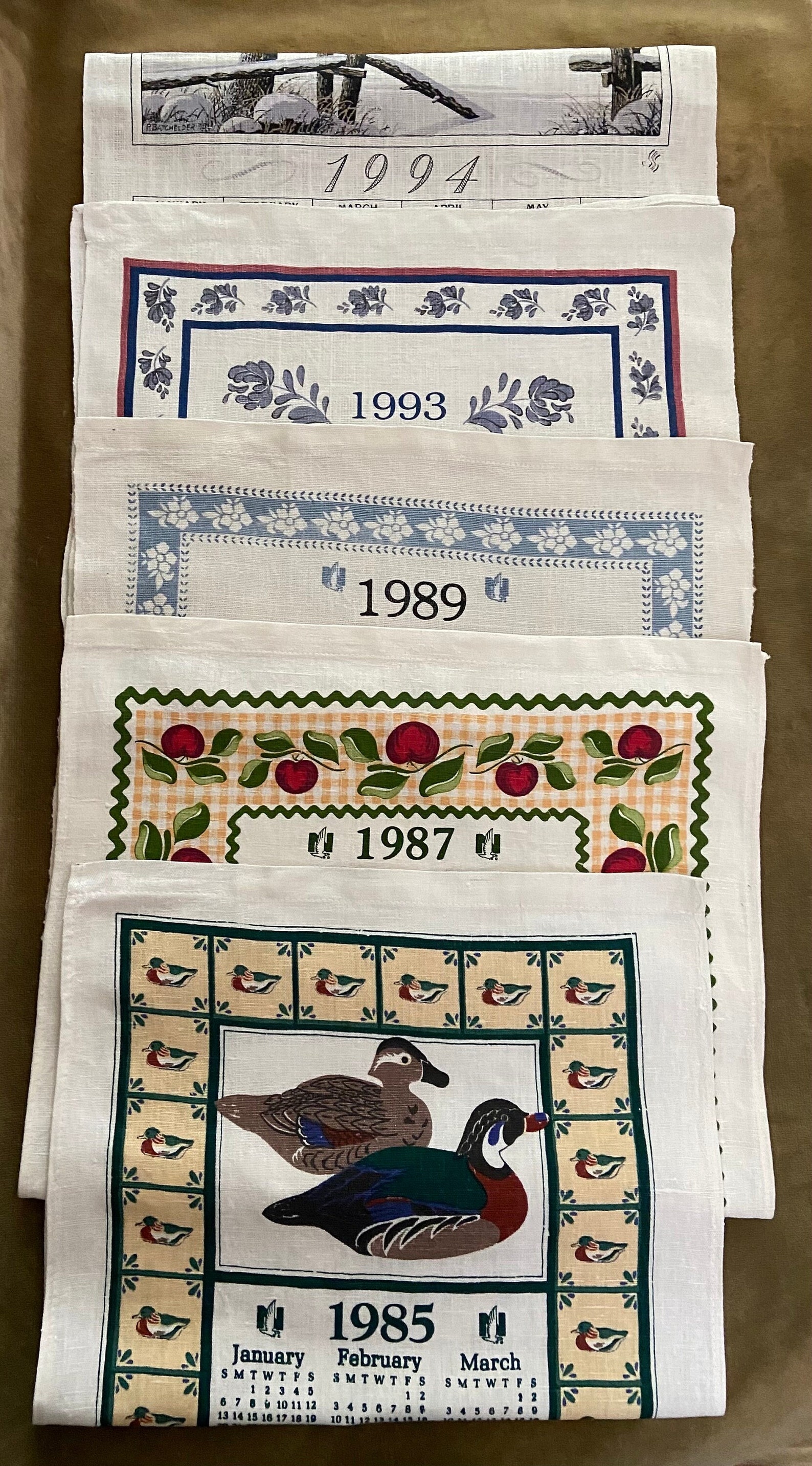 Selection of Vintage Linen Calendar Tea Towels 19851994 Etsy