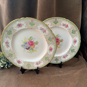 Set of 2 Vintage Shelley Georgian Green Dinner Plates