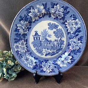 Antique John Steventon & Sons Blue Transferware Luncheon Plate Reproduction of Rogers 1780