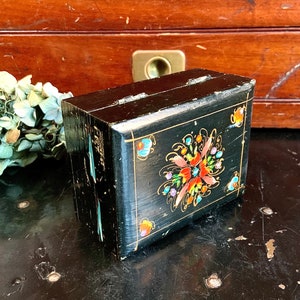 Vintage Handpainted Wooden Box with Hinged Lid