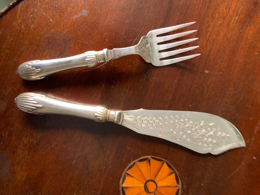 Vintage EPNS Engraved Fish Serving Fork and Knife Set. Etsy