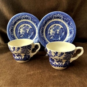Set of two EIT England Blue Willow Ironstone Teacup and Saucer Sets