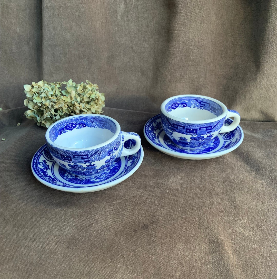 Set of 2 Vintage Blue Willow Teacups Etsy