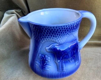 Vintage Blue and White Stoneware Cow Pitcher - Etsy