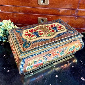Vintage Rectangular Tin with Hinged Lid Made in England