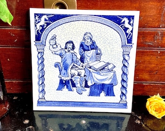 Vintage Blue Delft Burroughs Wellcome Co. Pharmacy Hanging Tile