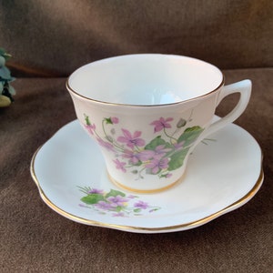 Vintage Rosina Bone China Violets Teacup and Saucer Set