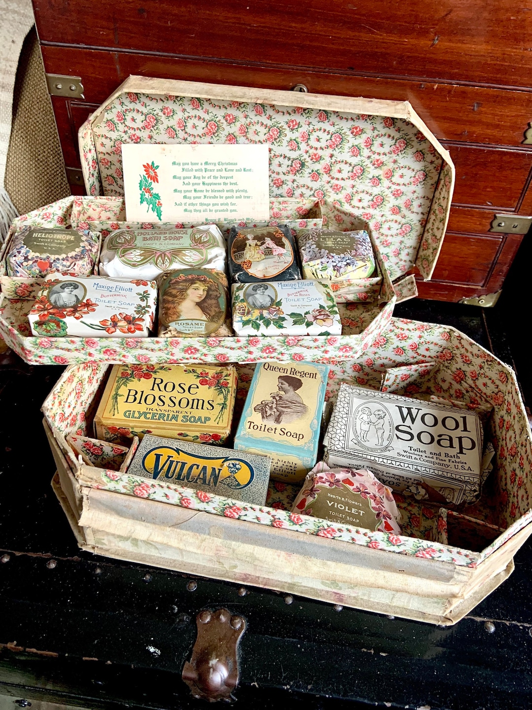 Antique Frank Siddalls Wood Soap Box With Soaps and Inserts Etsy