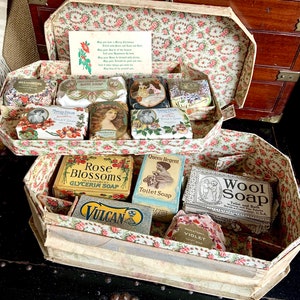 Antique Frank Siddall’s Wood Soap Box with Soaps and Inserts