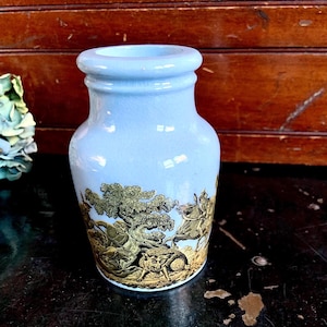 Prattware Hunting Scene Blue Mustard Jar
