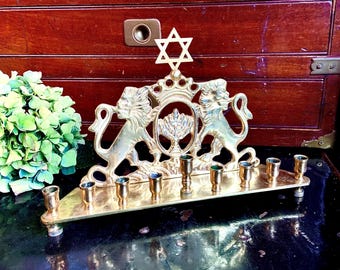 Vintage Brass Bench Style Hanukkah Menorah
