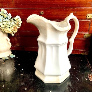 Antique Elsmore & Forster Tunstall Large Opaque China Pitcher - Chips