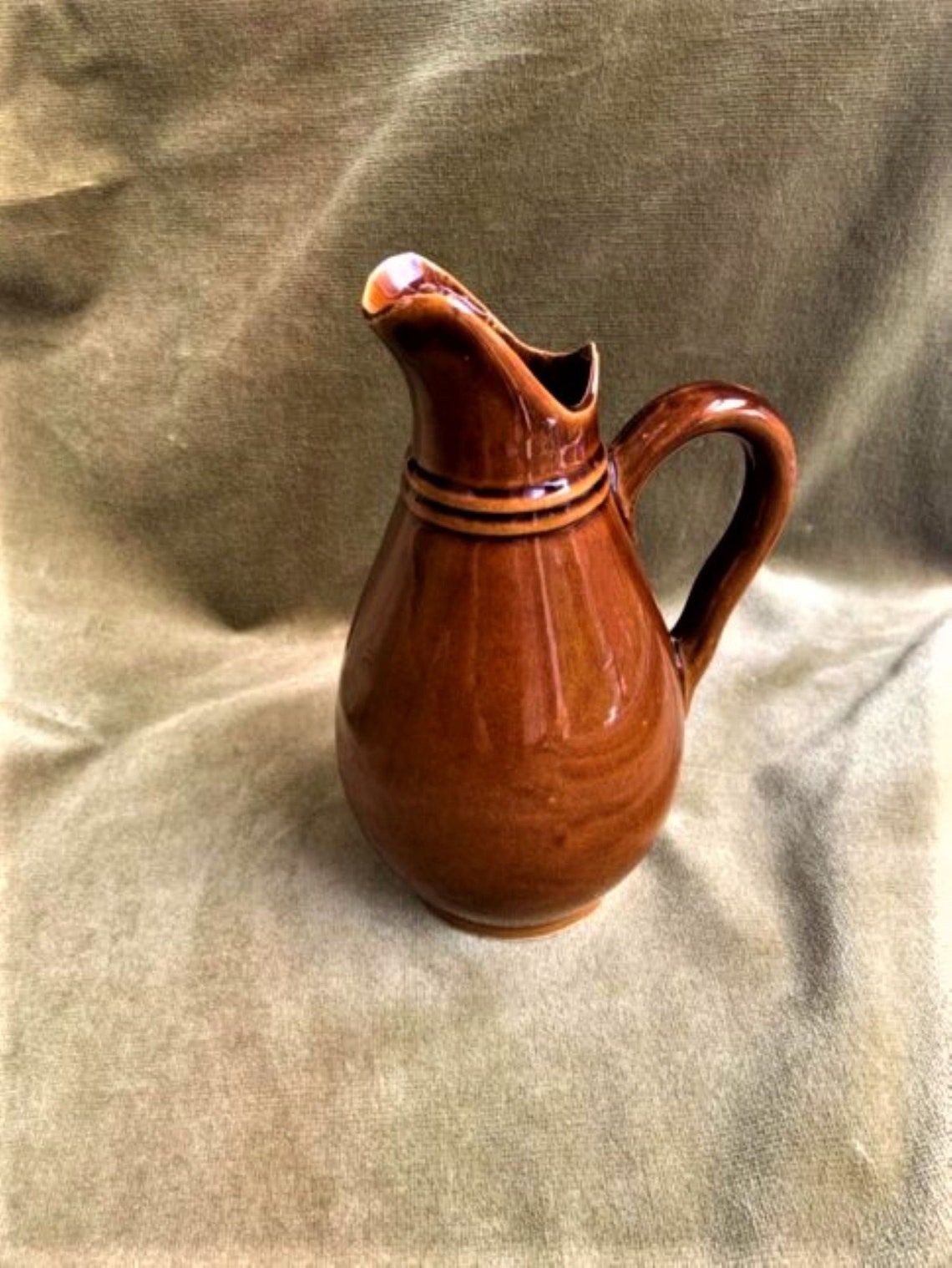 Vintage Medium Brown Glazed Pottery Pitcher Etsy