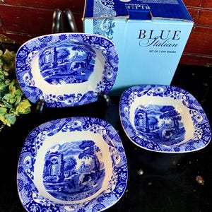 Set of 3 Spode Blue Italian Square Dip Dishes