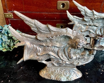 Juego de 2 candelabros vintage con forma de ángel