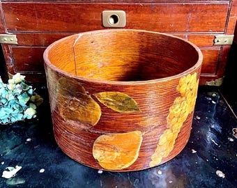 Antique Daniel Cragin Pantry Box: 19th Century Fruit-Decorated Grain Measure