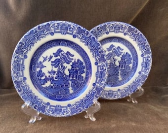Set of two Vintage EIT England Blue Willow Ironstone Salad Plates