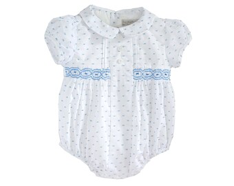 baby girl smocked bubble romper