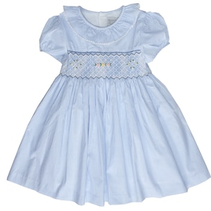 Blaues Hand Gesmoktes Mädchen Kleid | Porträt Kleid | Strand Brautkleid | Twirl Kleid | Frühlingskleid | Rüschen Kleid | Sommerkleid