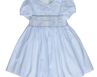 Blue Hand Smocked Girls Liberty Dress | Portrait Dress | Beach Wedding Dress | Twirl Dress | Spring Dress | Ruffle Dress | Summer Dress