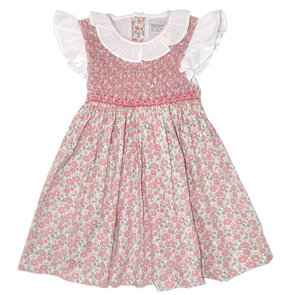 Girls Printed Smocked Puff Sleeve A-Line Dress