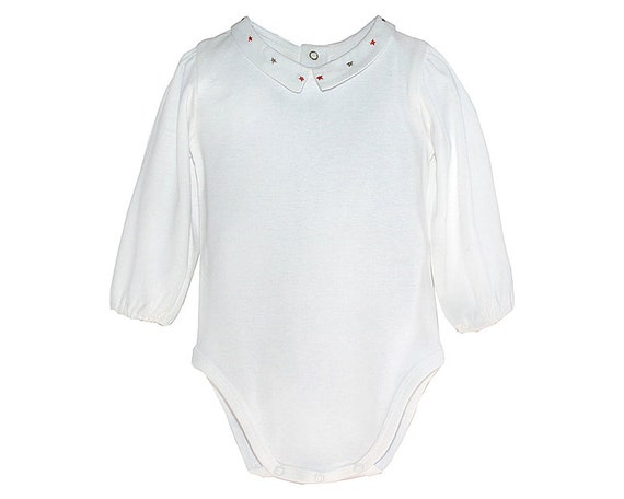 Organic Baby Bodysuit Unisex Baby Hand Embroidered Peter Pan