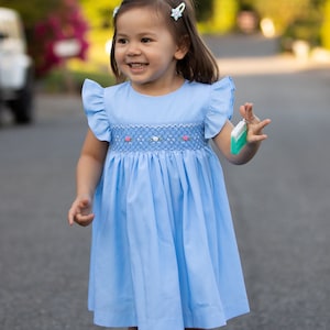 Blue Cotton Smocked A-Line Dress - Infant, Toddler & Girls