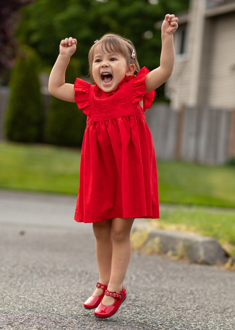 Little Girl Dress in Red Toddler Dress Girl's Boho Dress Red Toddler Dress Toddler Dress With Lace Baby Birthday Dress image 2