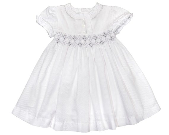 knee length dresses for ladies 100% Cotton Blue Stripe Smocked Midi Dress - All Dresses