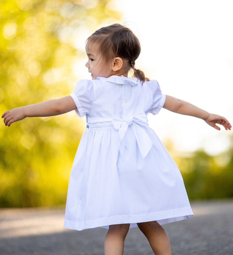 White Hand Smocked Girls Liberty Dress Portrait Dress Beach Wedding Dress Twirl Dress Spring Dress Ruffle Dress Summer Dress image 2