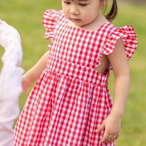 Patriotic girls dress, red & white check dress, toddler dress, vintage dress, twirl dress, heirloom dress, classic girls clothing