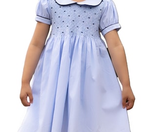 Blue Hand Smocked Girls Liberty Dress | Portrait Dress | Beach Wedding Dress | Twirl Dress | Spring Dress | Ruffle Dress | Summer Dress