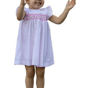 Little Girls&#39; Seersucker Hand Smocked Dress - 100% Cotton