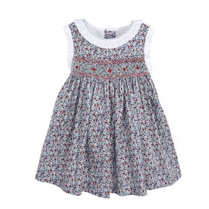 Toddler Baby Girls Soft Floral Cotton Princess Hand Smocked Dress Frilly Sleeve Ruffle Swing Tunic Shirt Casual Party Dress