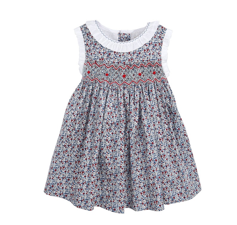 Toddler Baby Girls Soft Floral Cotton Princess Hand Smocked Dress Frilly Sleeve Ruffle Swing Tunic Shirt Casual Party Dress