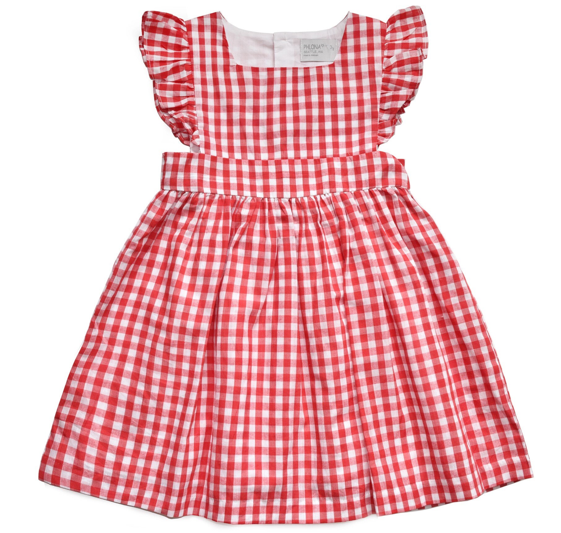 Girls Red and White Check Dress, Vintage Toddler Twirl Dress