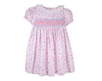 Toddler Baby Girls Soft Floral Cotton Hand Smocked  Dress 6 Months - 6 Years