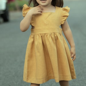 Girls' Vintage Linen Dress - Elegant White Flower Portrait Beach Wedding Twirl Spring Dress